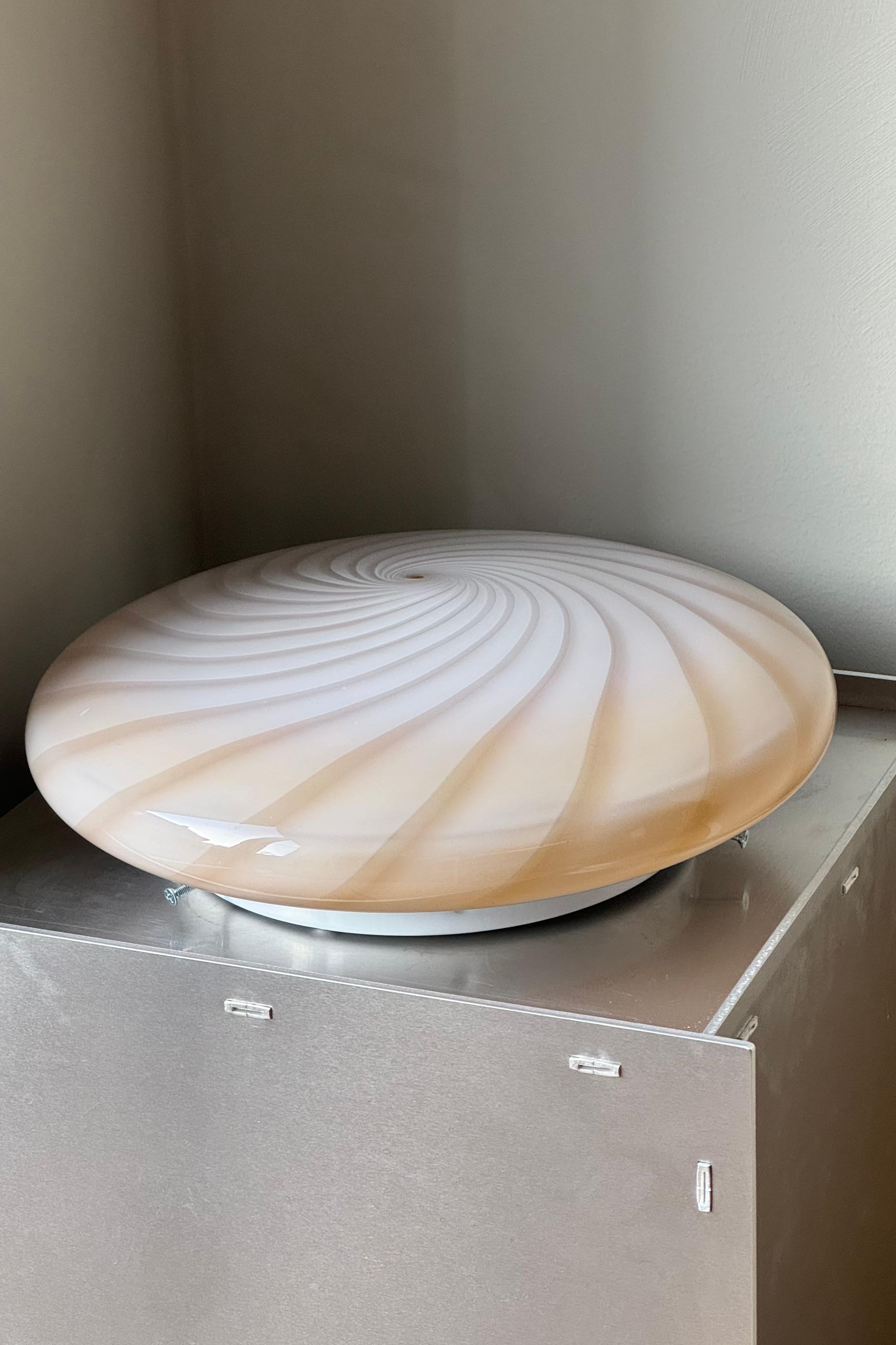 Contemporary Murano Vintage Candy Flush Mount wall ceiling lamp creme caramel swirl For Sale