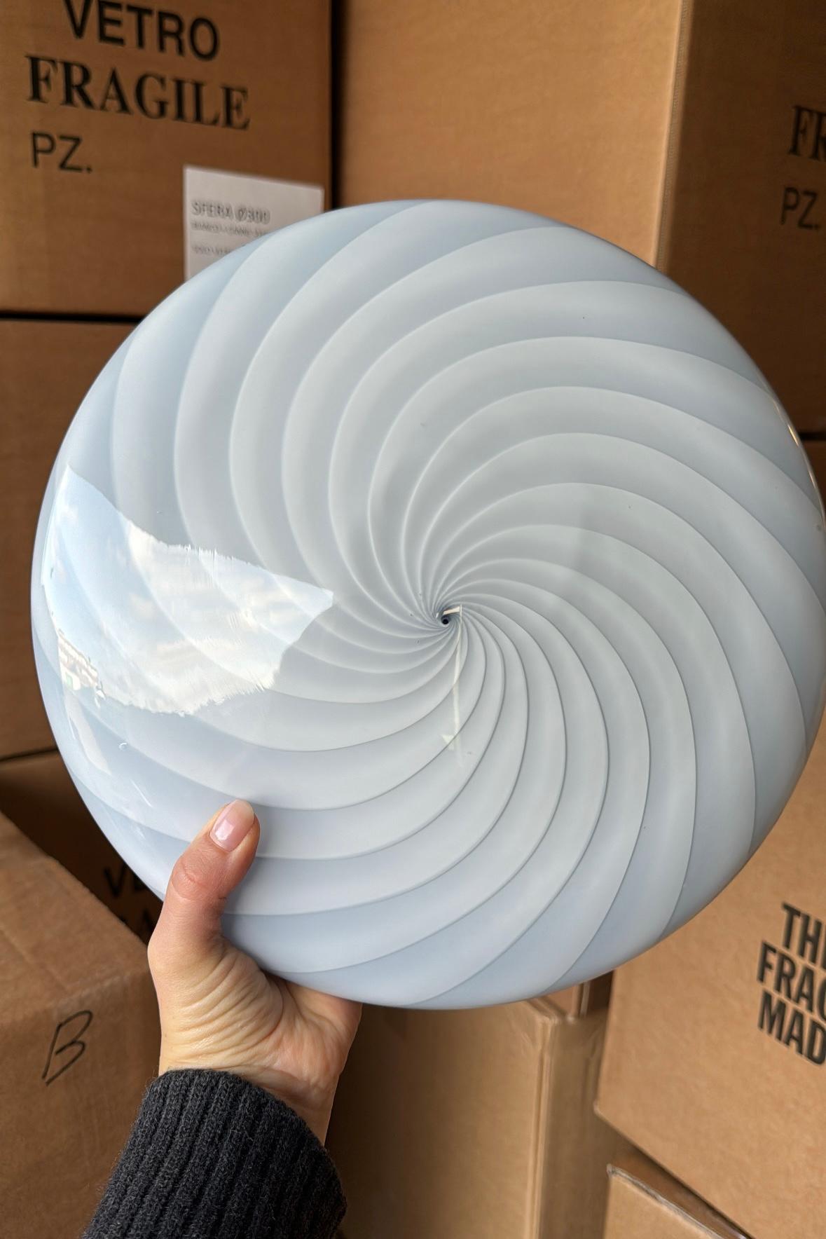 Italian Murano Vintage Candy Flush Mount wall ceiling lamp soft blue swirl For Sale