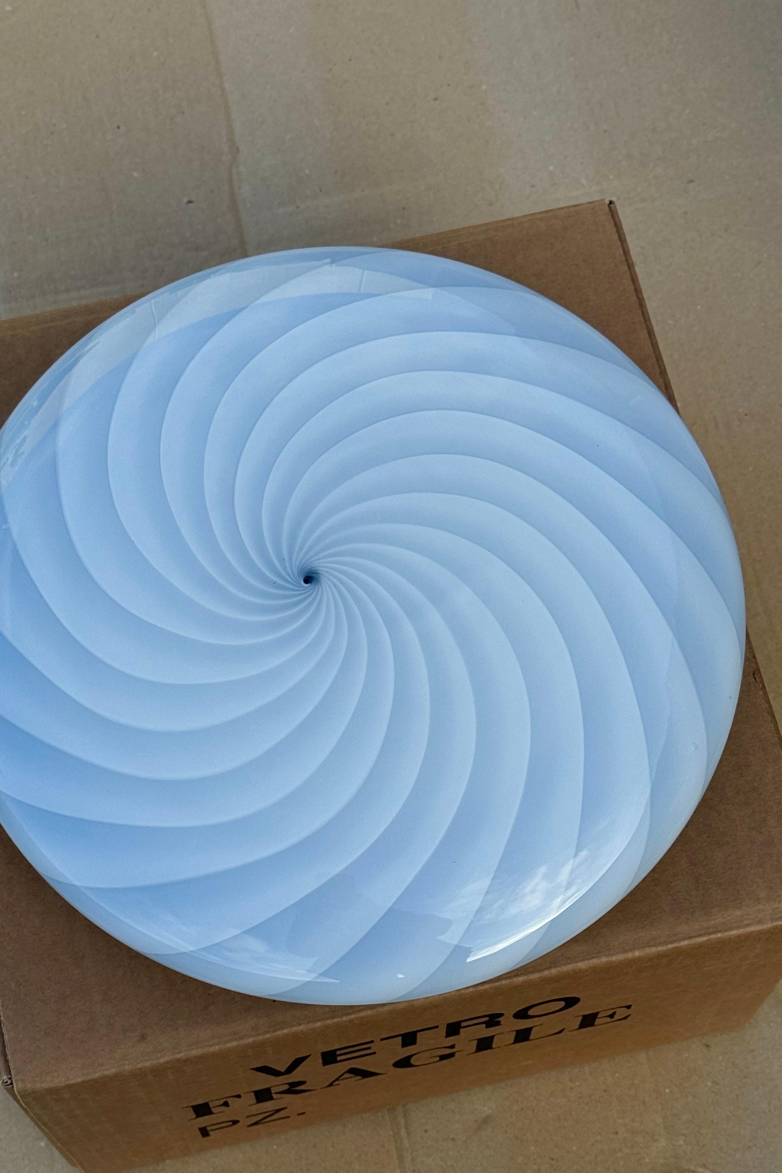 Murano Vintage Candy Flush Mount wall ceiling lamp soft blue swirl In New Condition For Sale In København, DK
