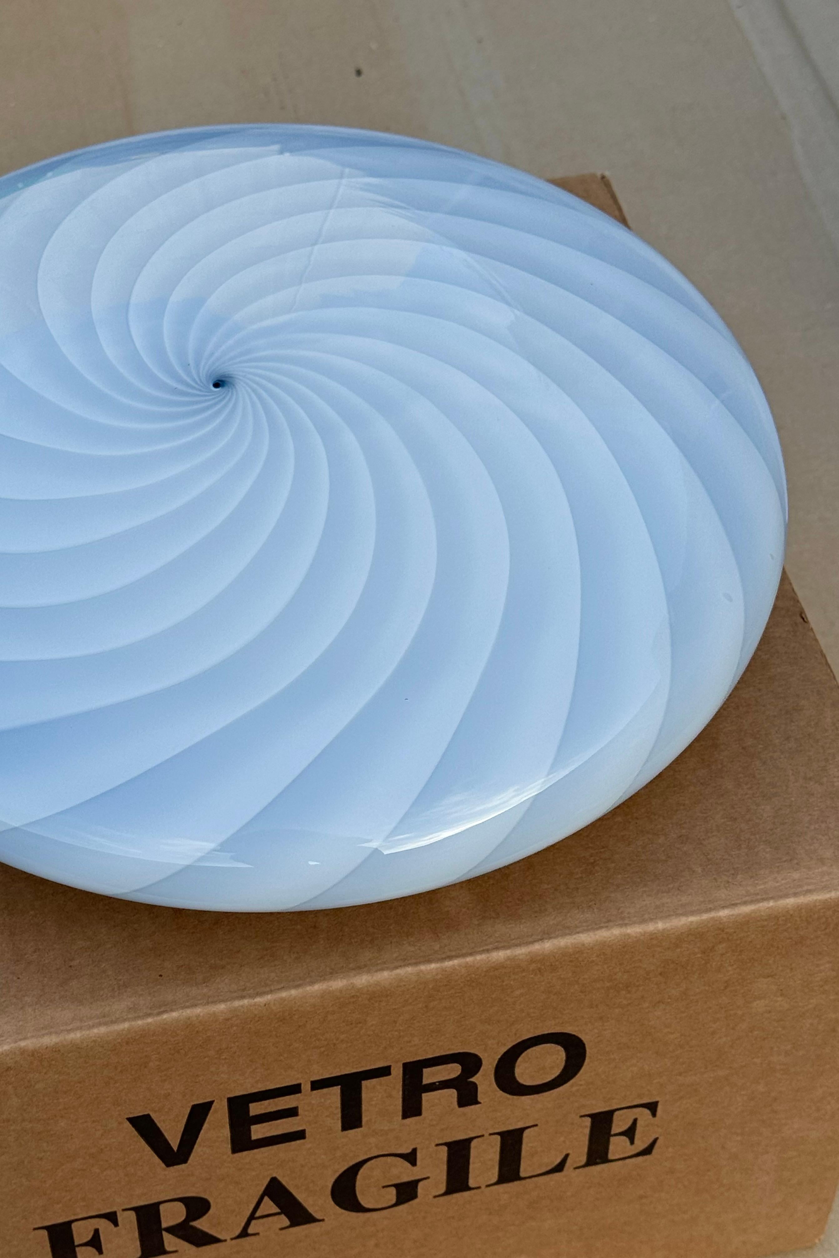 Contemporary Murano Vintage Candy Flush Mount wall ceiling lamp soft blue swirl For Sale