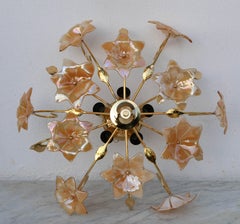 Plafoniera vintage di Murano con fiori iridescenti arancioni, anni '70