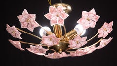 Murano Vintage Ceiling Light Pink Flowers, 1970s