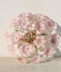 Murano Vintage Ceiling Light Pink Flowers, 1970s