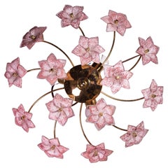 Murano Vintage Ceiling Light Pink Flowers, 1970s