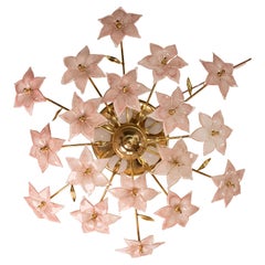 Murano Vintage Ceiling Light Pink Flowers, 1970s