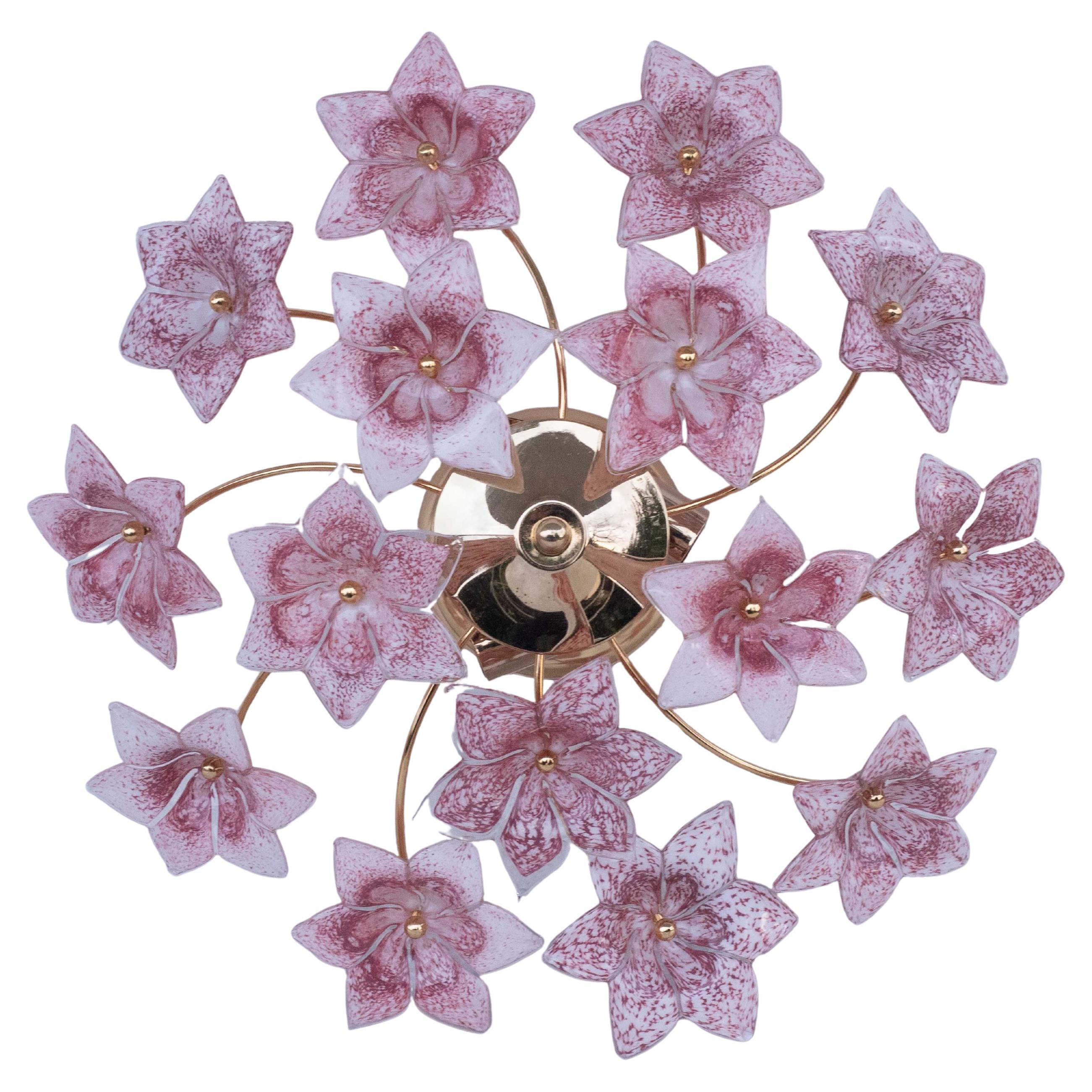 Plafoniera vintage di Murano Fiori rosa, anni '70