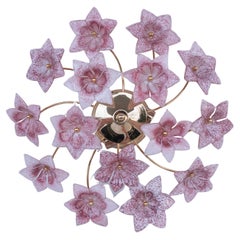 Plafoniera vintage di Murano Fiori rosa, anni '70