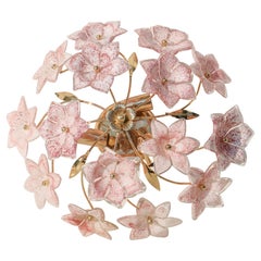 Murano Vintage Ceiling Light Pink Flowers, 1970s