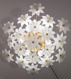 Murano Vintage Ceiling Light White Flowers, 1970s