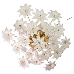 Murano Vintage Ceiling Light White Flowers, 1970s