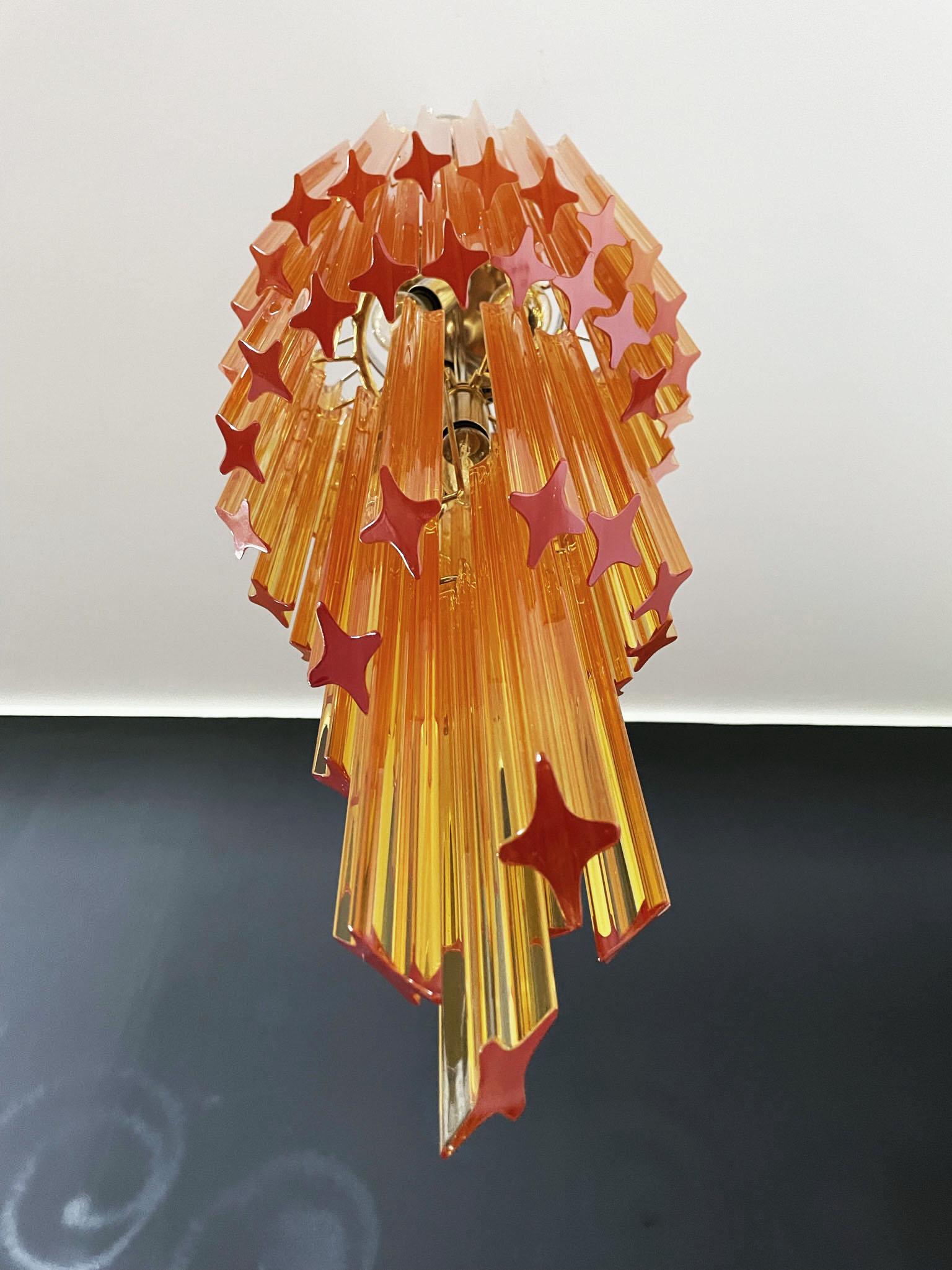 Mid-Century Modern Murano Vintage Chandelier, 54 Quadriedri Amber Prisms