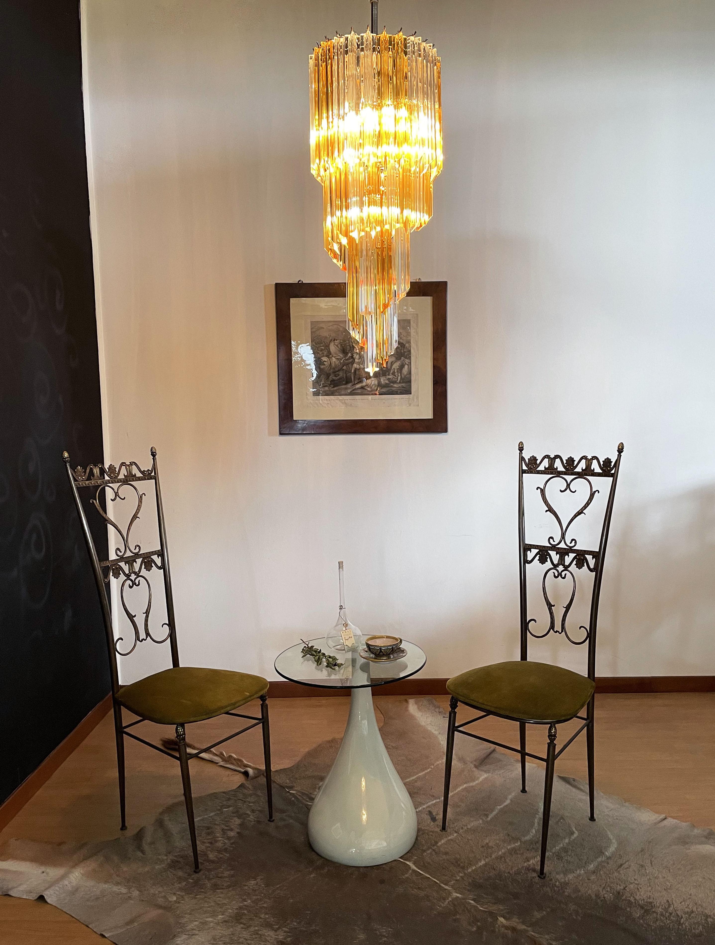Lustre Vintage Murano - 54 Prismes Quadriedri Transparents et Ambre en vente 8