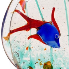 Murano Vintage Double Fish Swim In Algae Italian Aquarium Sculpture Paperweight