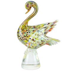 Sculpture de cygne en verre d'art italien de Murano vintage avec plumes tirées de Fenicio