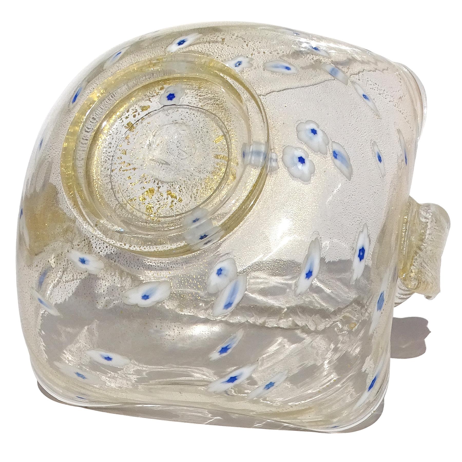 Cesta con asa de cuerda de vidrio artístico italiano Murano Vintage Gold Flecks Daisy Pattern Vidrio en venta