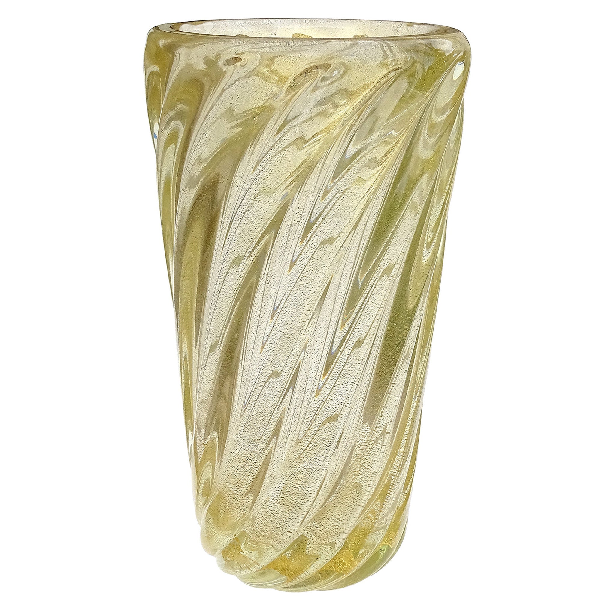 Murano Vintage Goldflecken Italienische Kunst Glas Gerippte Oberfläche Muster Blume Vase