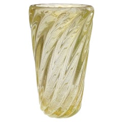 Murano Vintage Italian Art Glass Vase à fleurs en verre doré à surface striée