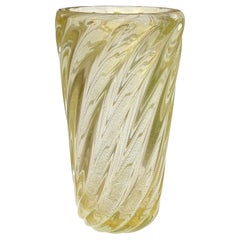 Murano Vintage Gold Flecks Italian Art Glass Ribbed Surface Pattern Flower Vase