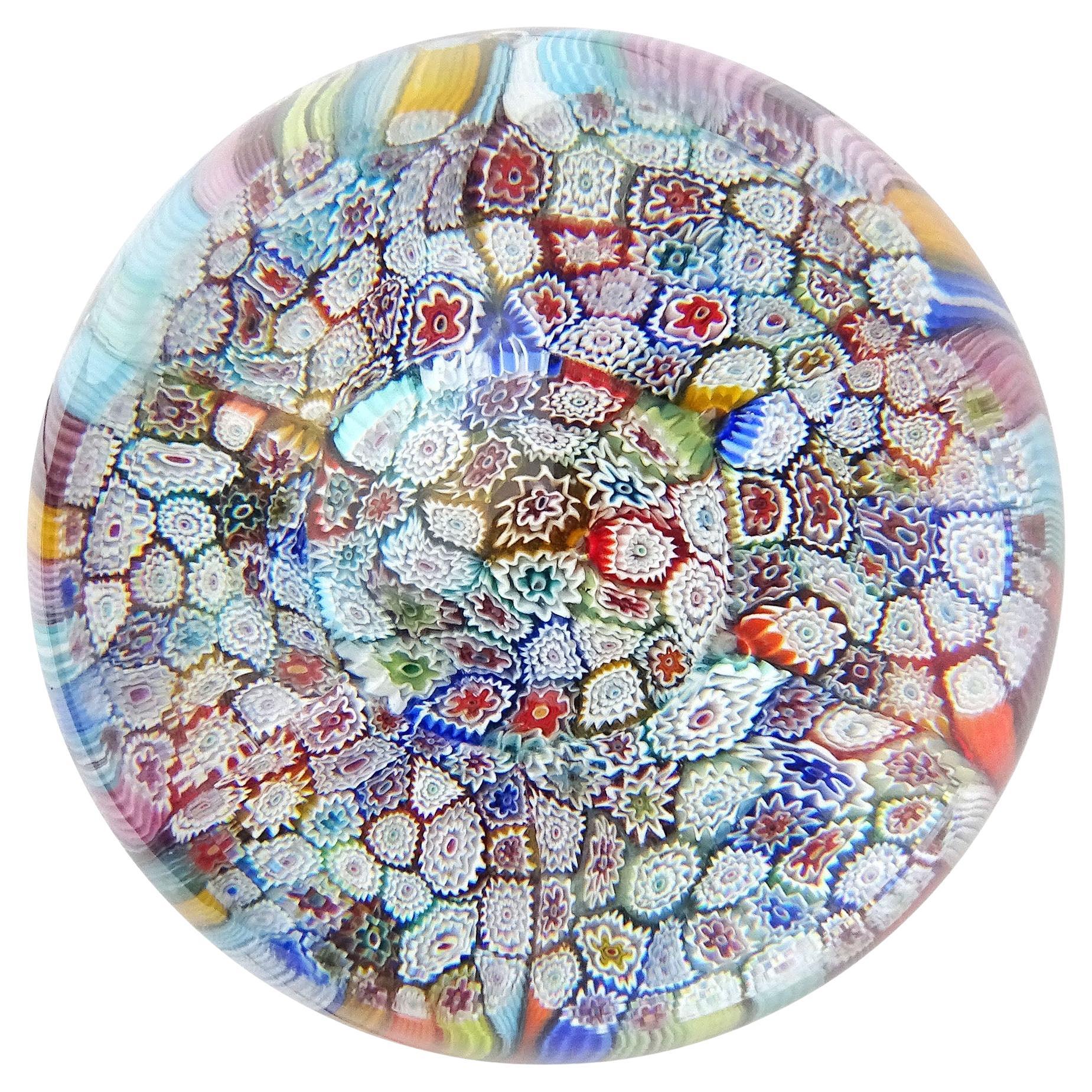 Murano Vintage Millefiori Murrine Flower Mosaic Italian Art Glass Paperweight