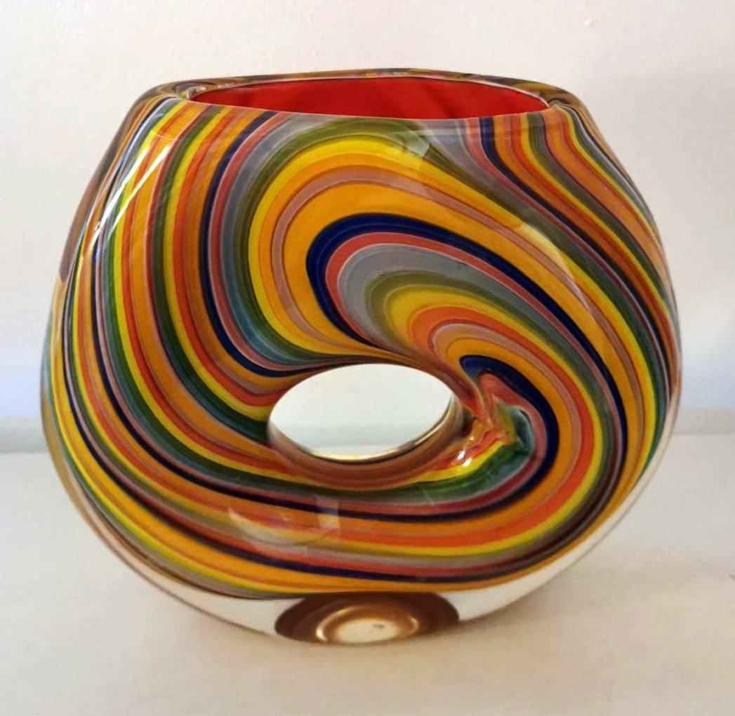 Italian Murano Vintage Multicolor Glass Vase 