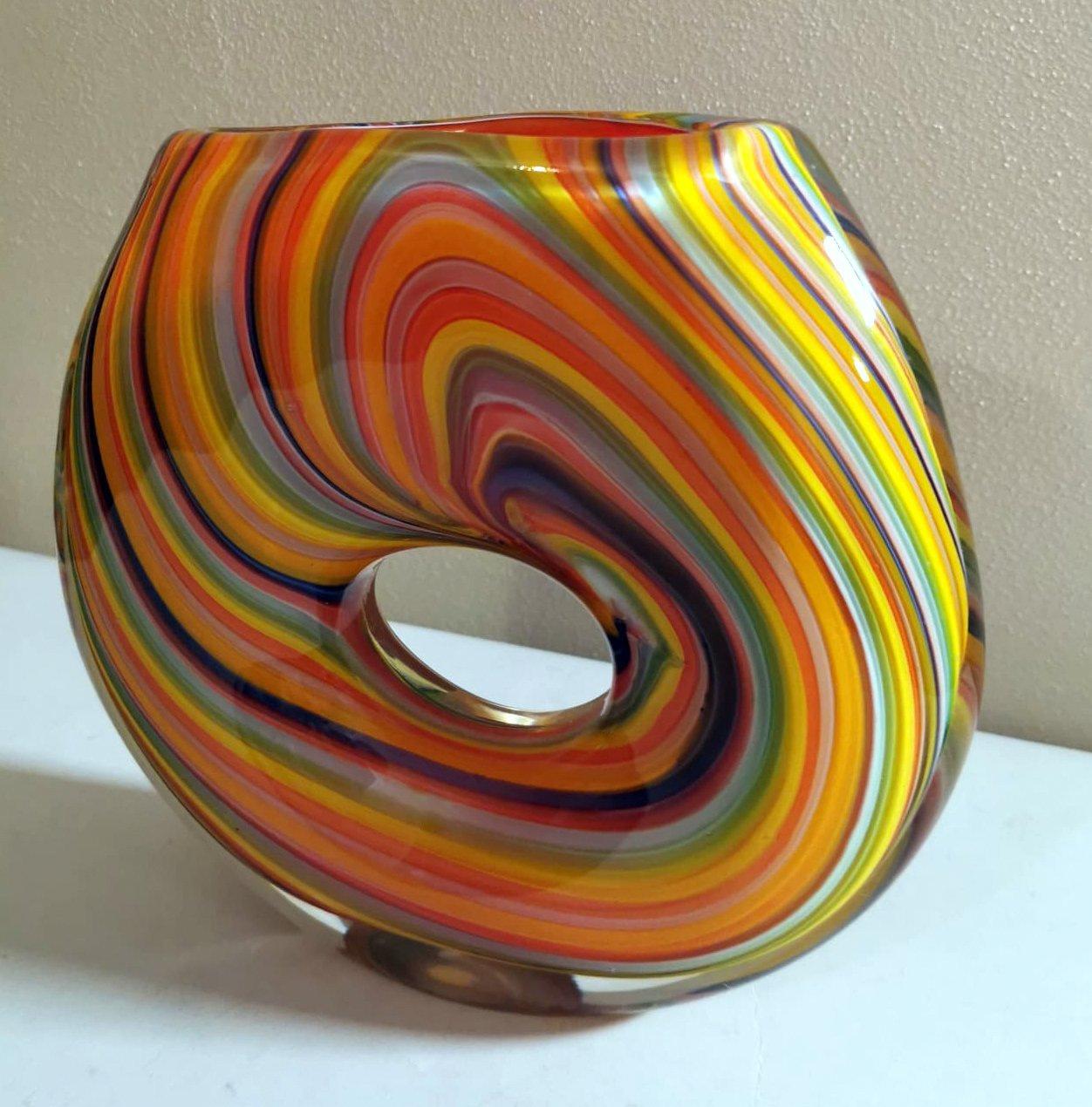 Hand-Crafted Murano Vintage Multicolor Glass Vase 