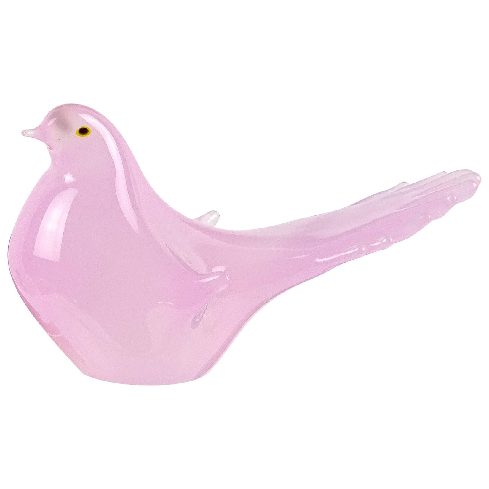 Murano Vintage Opalescent Pink Italian Art Glass Dove Bird Sculpture Figurine