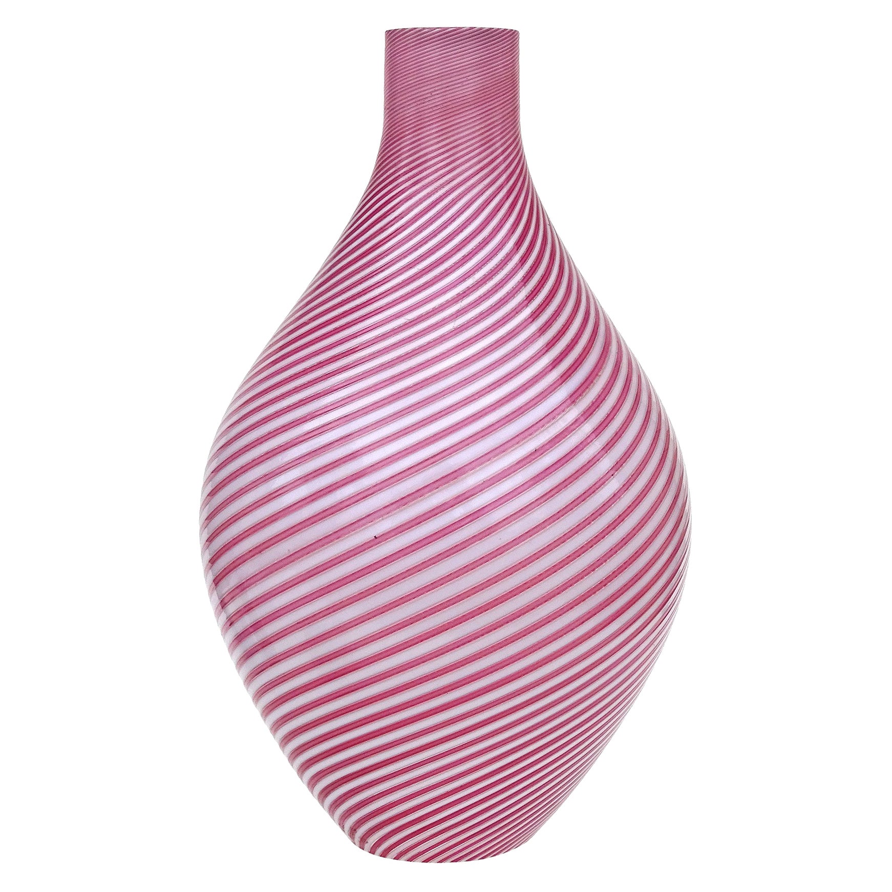 Paralume per lampada a sospensione in vetro artistico italiano Vintage Pink White Ribs di Murano in vendita