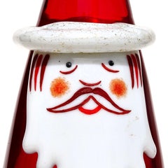 Murano Vintage Red White Painted Face Italian Art Glass Santa Paperweight Figure