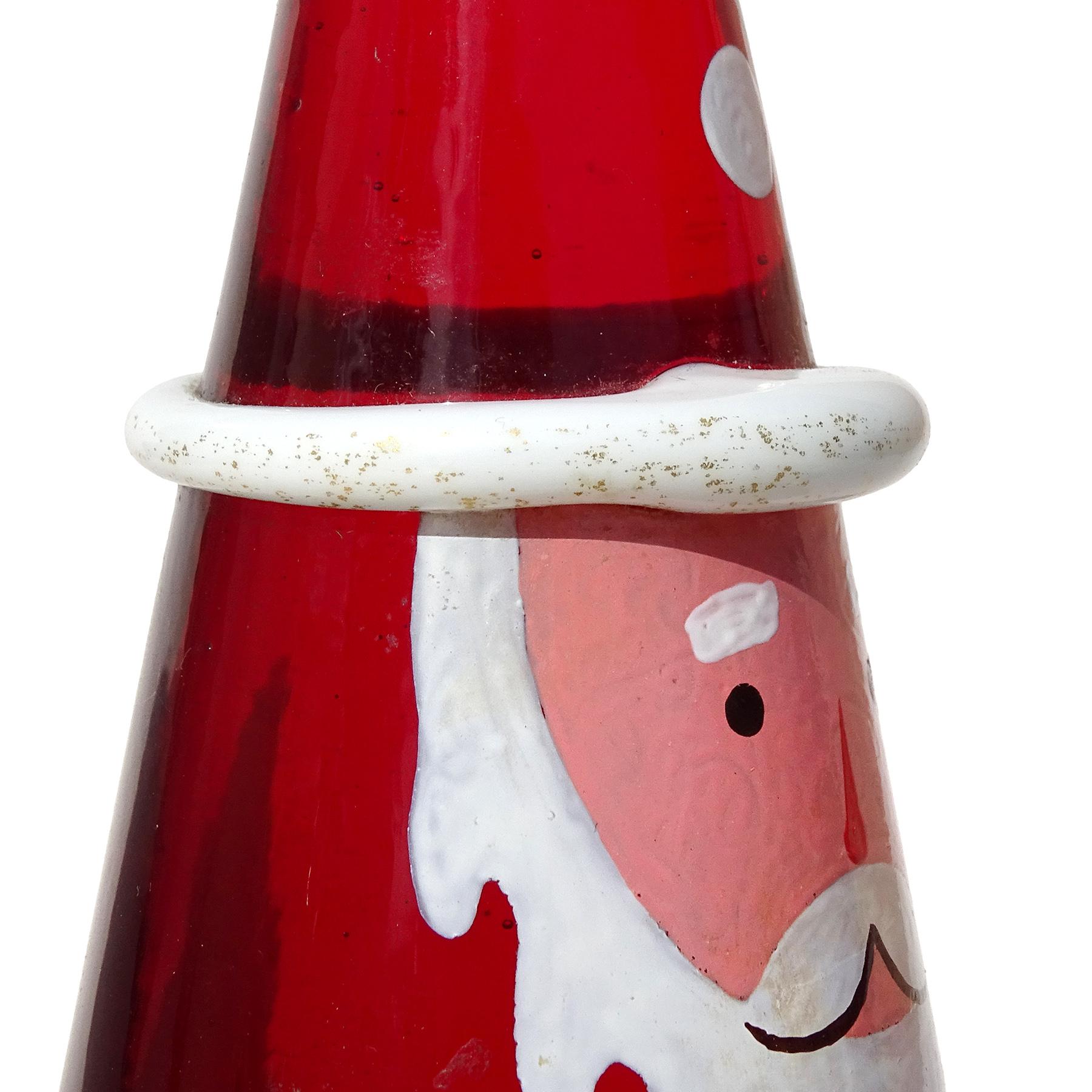 Fait main Figure de Père Noël en verre d'art italien de Murano peinte en rouge et blanc en vente