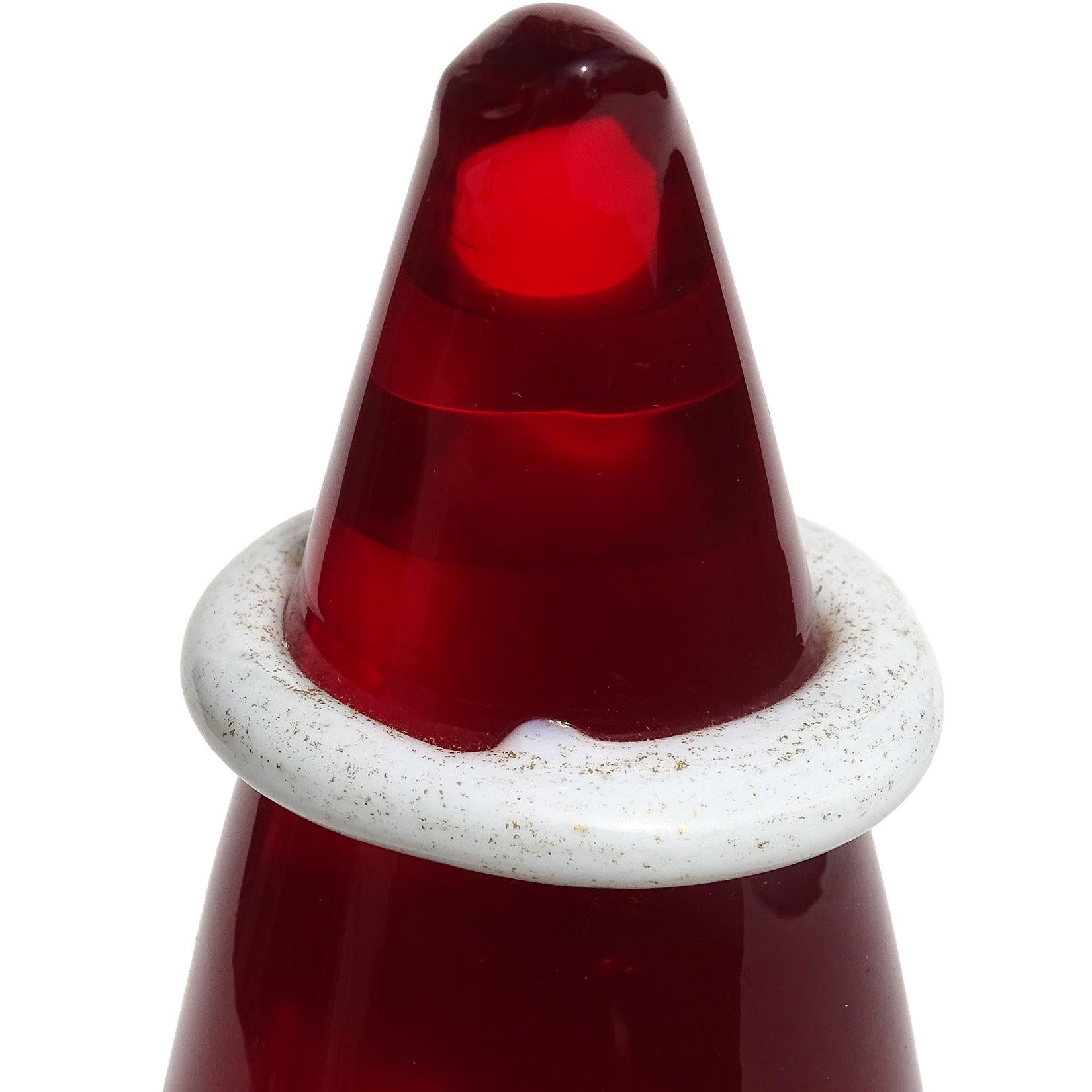 Mid-Century Modern Murano Vintage Red White Painted Face Italian Art Glass Santa Paperweight Figure