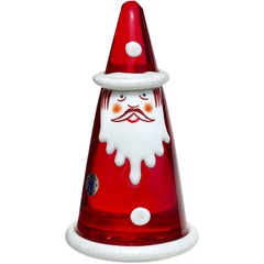 Santa Briefbeschwerer-Figur aus italienischem Murano-Kunstglas, rot-weiß bemalt, Santa