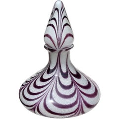 Murano Vintage Silver Flecks Purple Pulled Feather Italian Art Glass Decanter