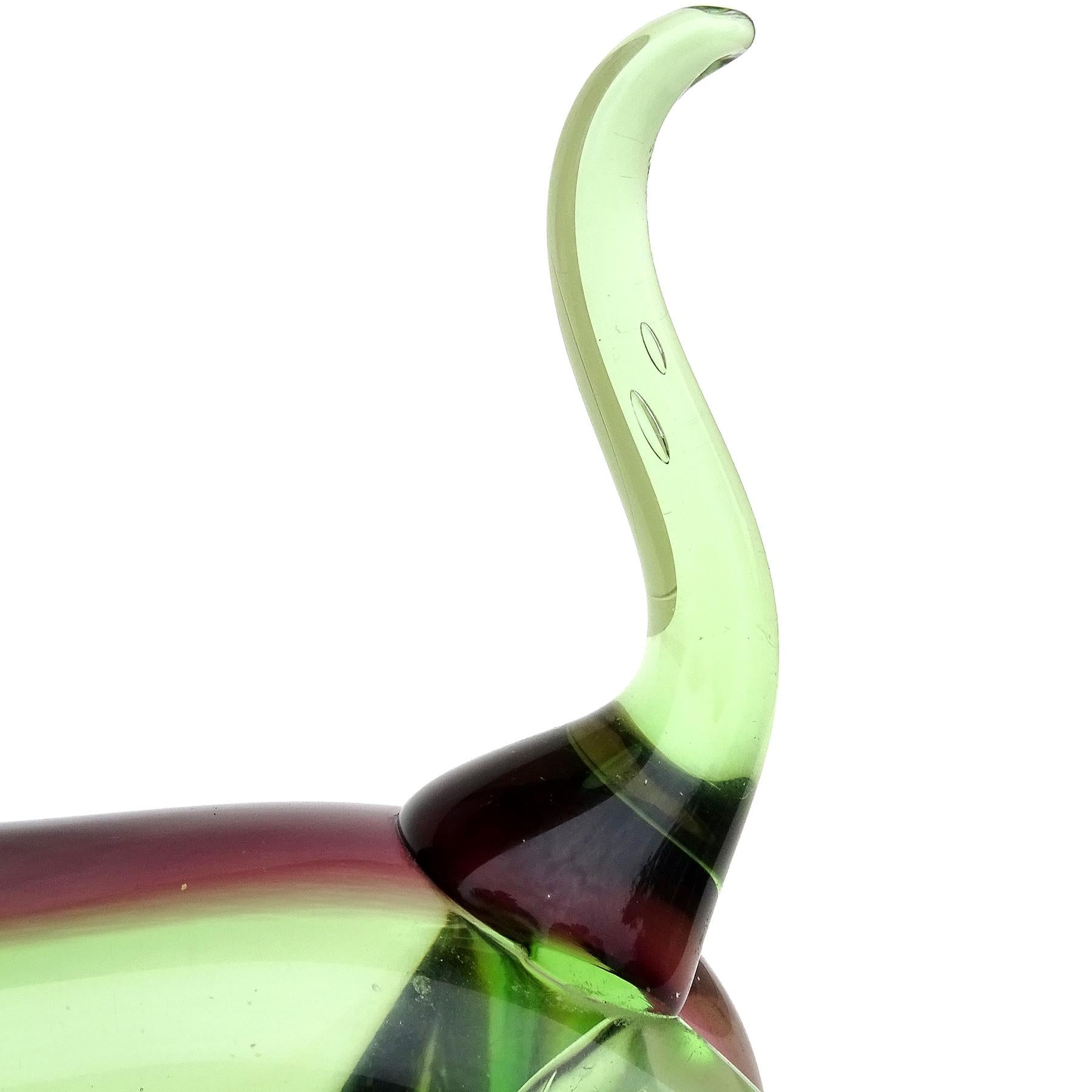 Murano Vintage Sommerso Green Purple Italian Art Glass Dachshund Dog Sculpture 1
