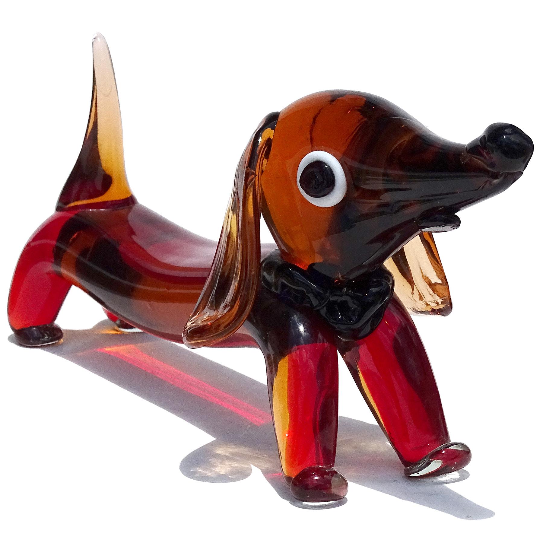 Hand-Crafted Murano Vintage Sommerso Red Orange Italian Art Glass Dachshund Dog Sculpture For Sale