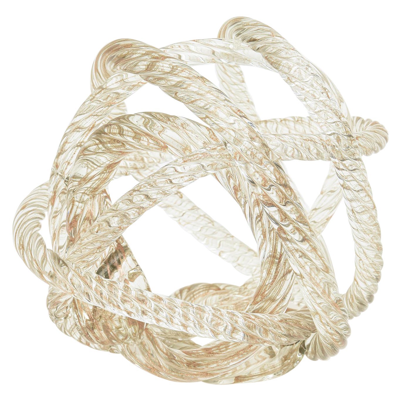 Murano Vintage Twisted Gold and Clear Glass Love Knot Sculpture or Object