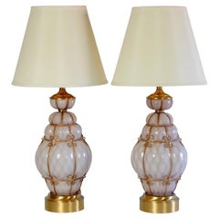 Murano Violet Caged Blown Bubble Glass Lamps Designed by Seguso, Italy