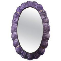 Murano Violettes Glas und Messing Konsolenspiegel / Wandspiegel, 1990