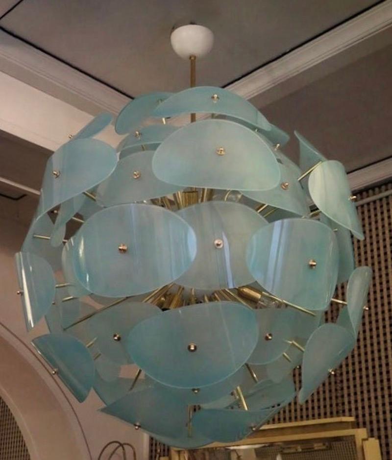 Contemporary Murano Vistosi Style Green Water Italian Midcentury Chandeliers and Pendan, 2010 For Sale