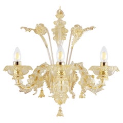 Murano Wall Lamp 3 Arms Clear Blown Glass, Gold Details Caesar by Multiforme