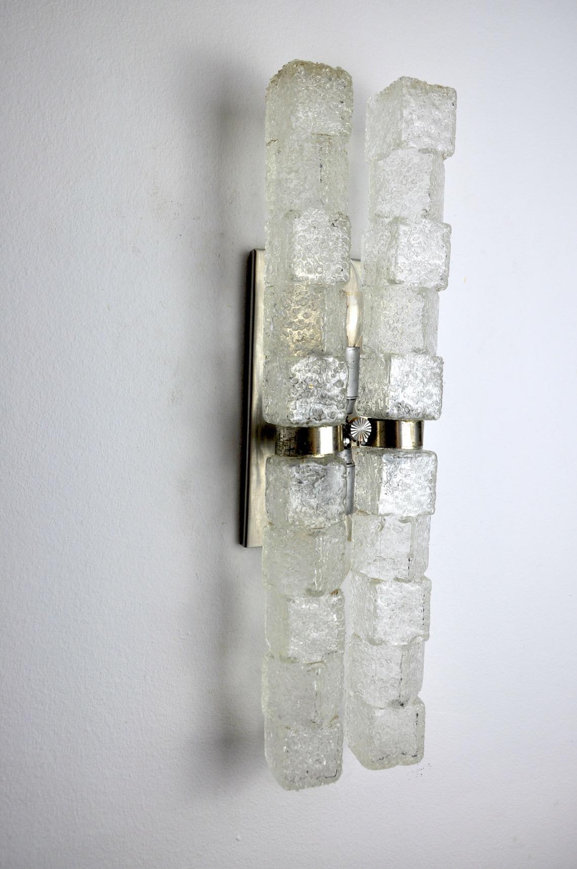 Italian Murano Wall Lamp, Frosted Icicles, Italy, 1970 For Sale