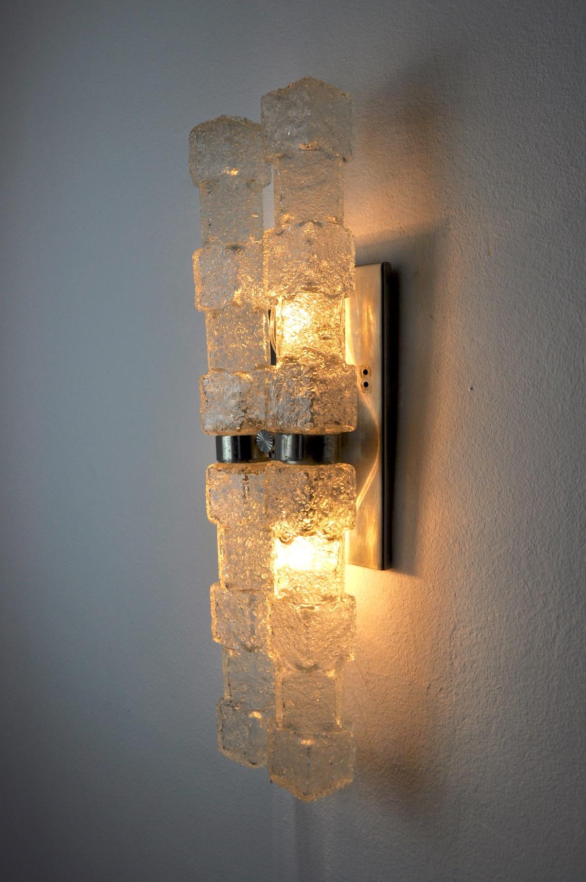 Crystal Murano Wall Lamp, Frosted Icicles, Italy, 1970 For Sale