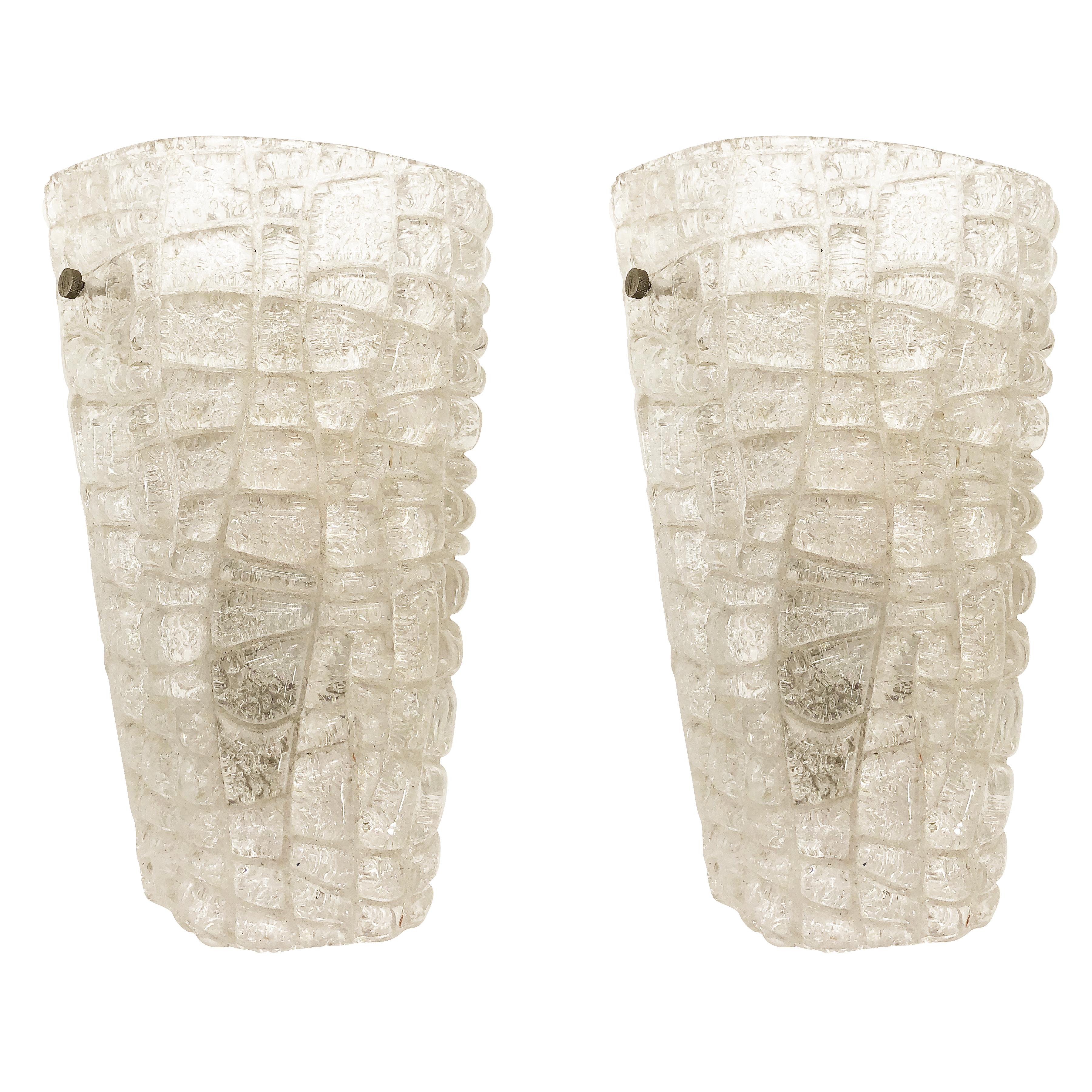 Mid-Century Modern Murano Wall Lights with Textured Glass, Italy, 1960s