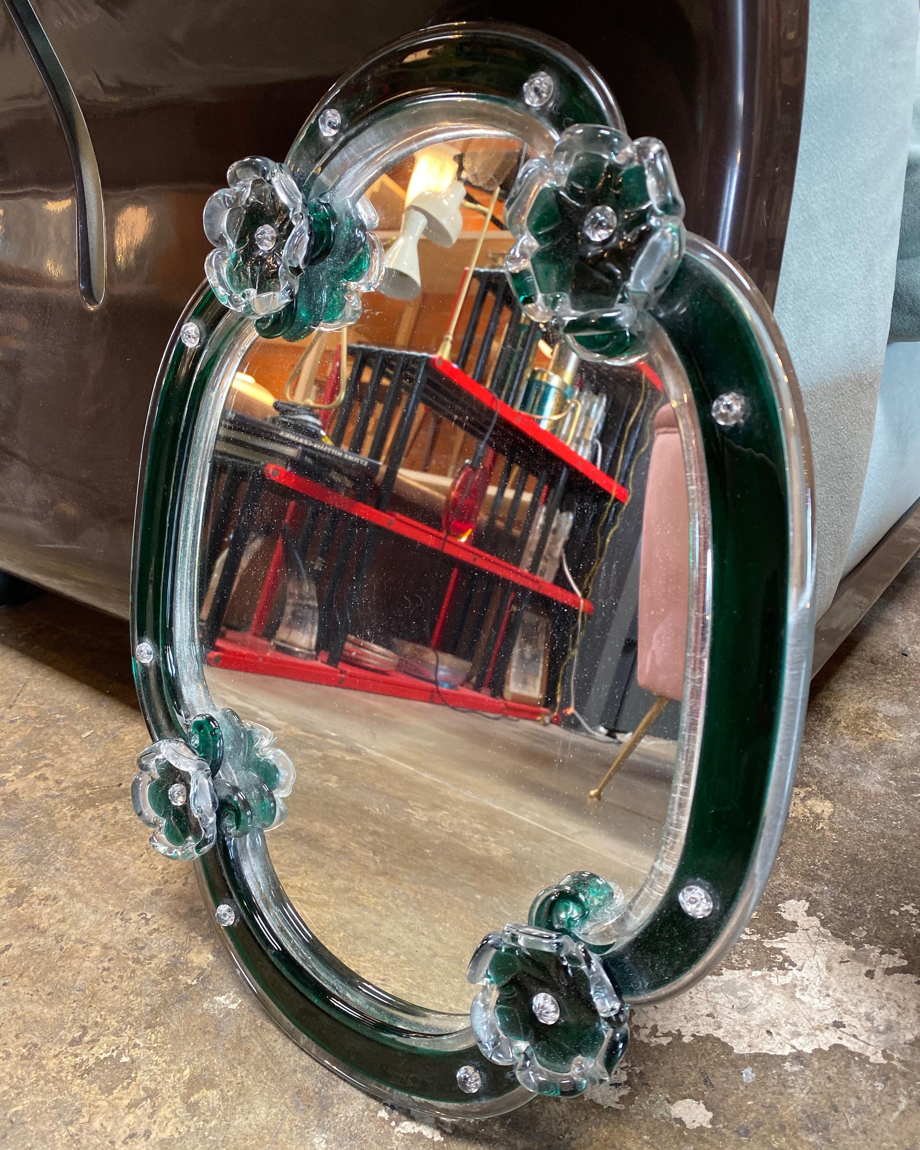 Murano Wall Mirror with Flowers 1950s Italy by Venini In Good Condition In Los Angeles, CA