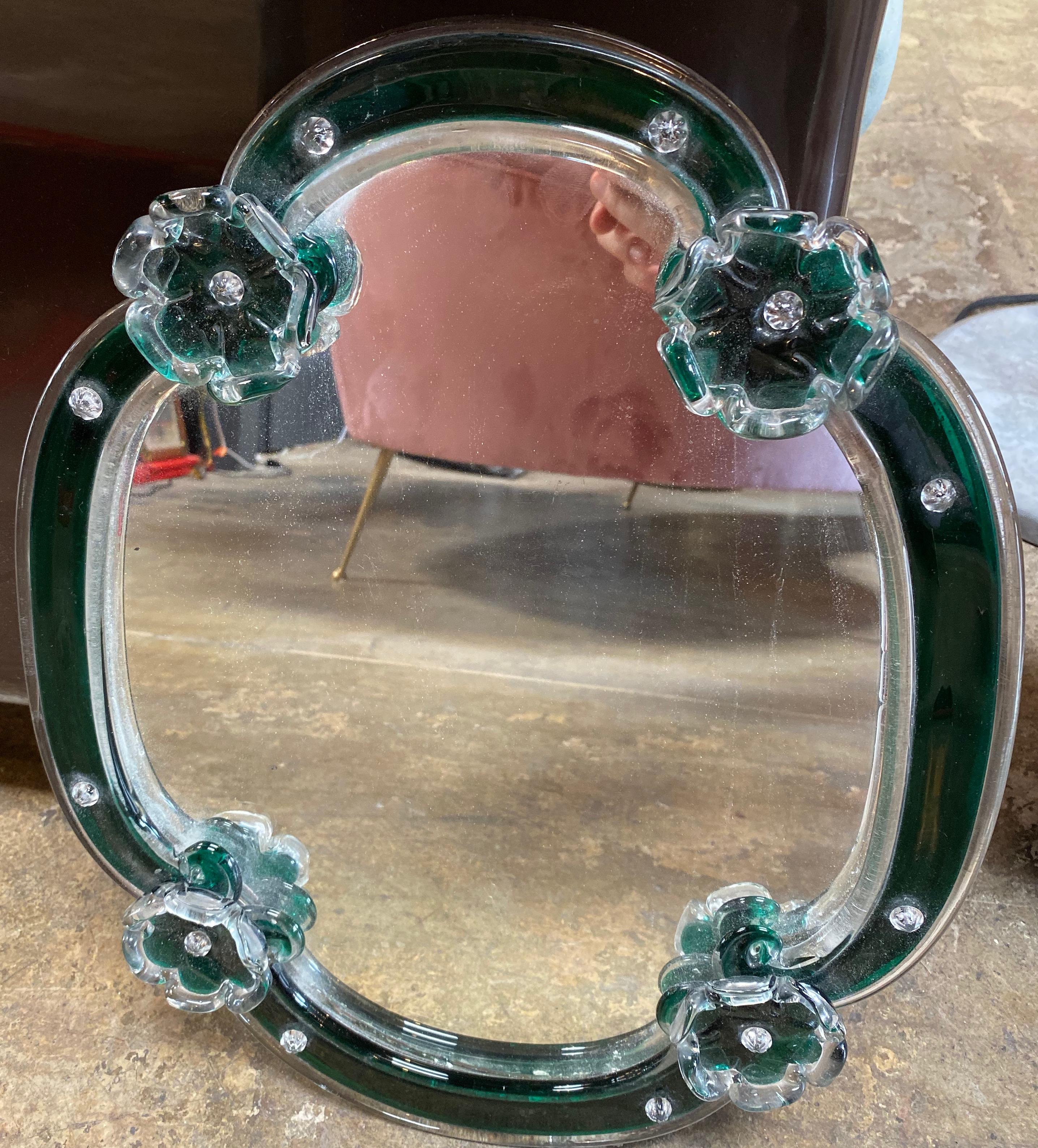 Mid-20th Century Murano Wall Mirror with Flowers 1950s Italy by Venini