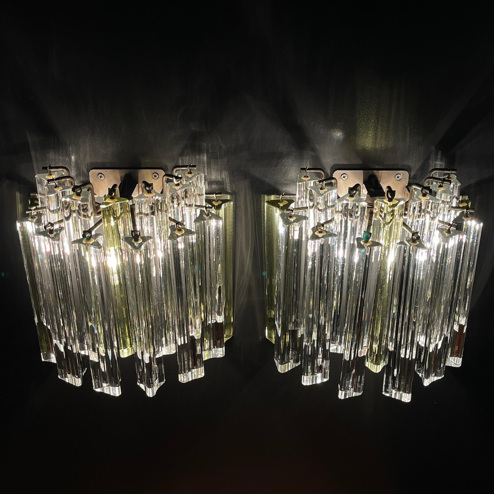 Mid-Century Modern Murano wall sconces Crystal Prism Italy 1970s Set of 2 For Sale