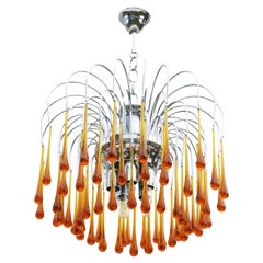 Murano Waterfall Crystal Teardop Five Light Chandelier, circa 1970, Italy