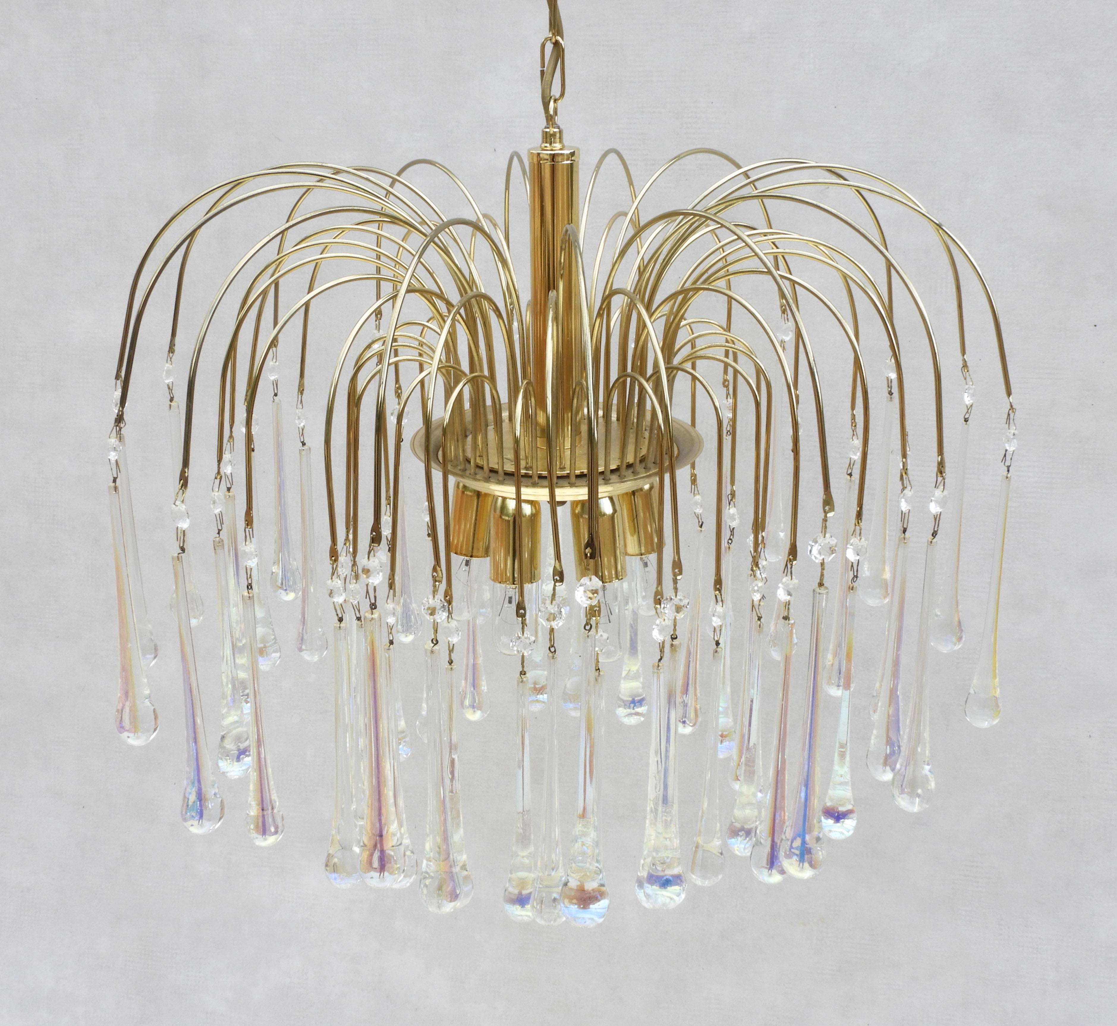 20th Century Murano Waterfall Crystal Teardop Six Light Chandelier C1970, Italy FREE SHIPPING