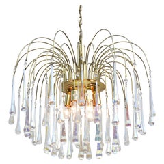 Murano Waterfall Crystal Teardop Six Light Chandelier C1970, Italy FREE SHIPPING