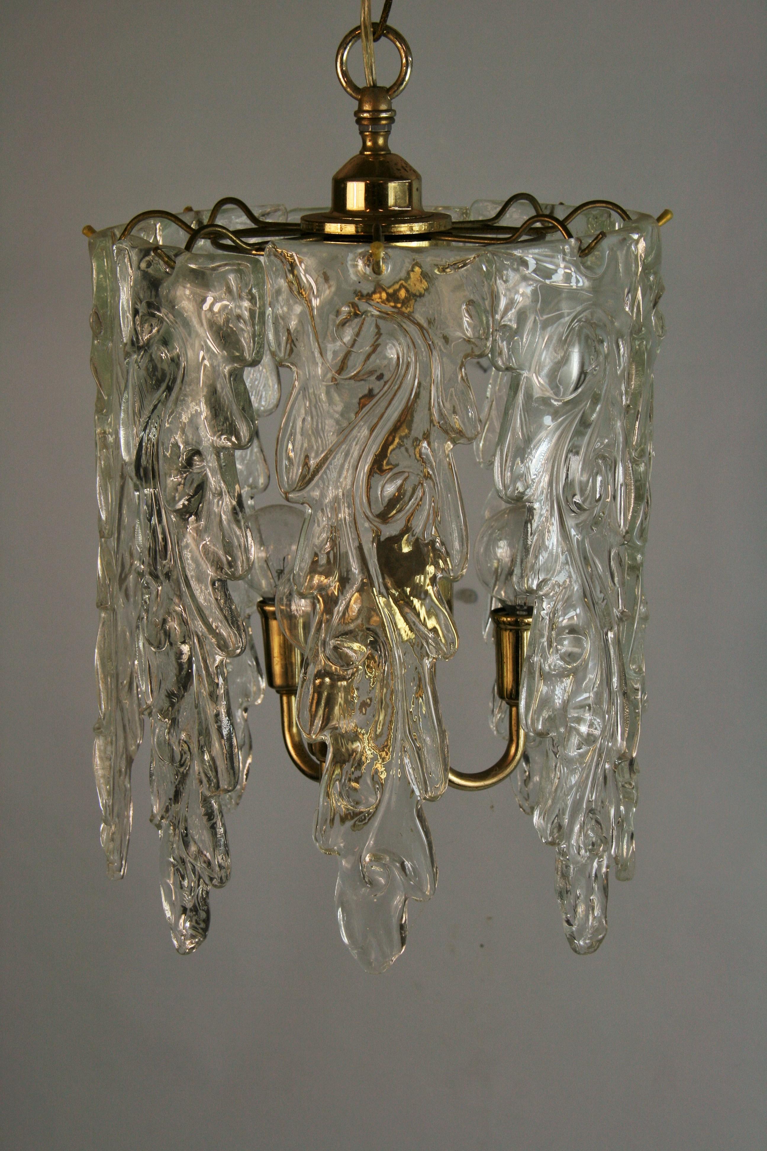 1615 Murano art   glass and brass waterfall chandelier
With 3 internal light cluster
Rewired