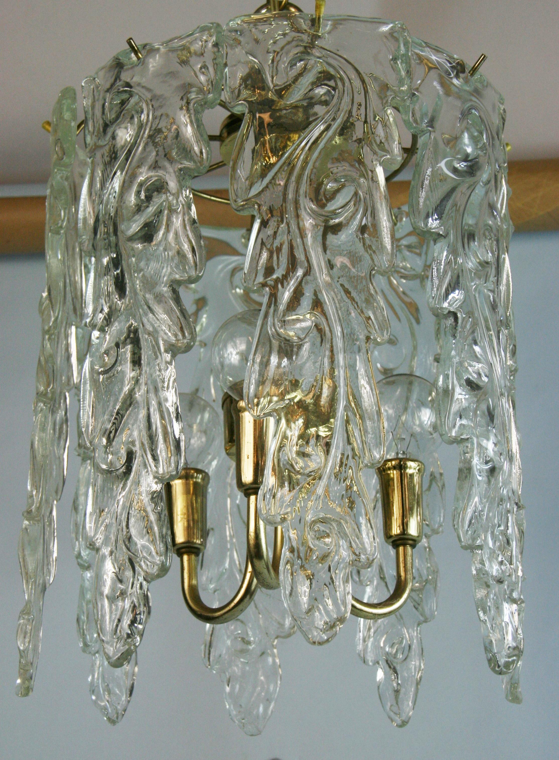 Mid-20th Century Murano  Waterfall  Glass and Brass Chandelier 1940's For Sale